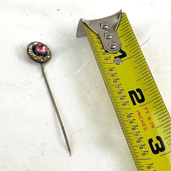 Antique Stick Pin Pink Gemstone Rhinestone Accents For Lapel Or Hat - Picture 6 of 6